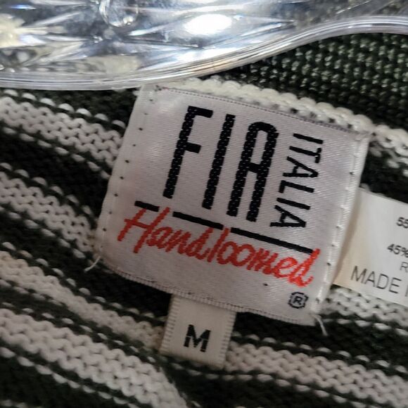 Fia Italia Hand loomed Cardigan Long Sleeves Green Striped Sz M - Picture 7 of 10